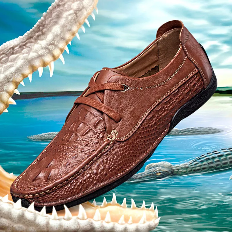 

Autumn Genuine Leather Dress Shoes Man Fashion Crocodile Pattern Oxfords Man Lace-up business shoes