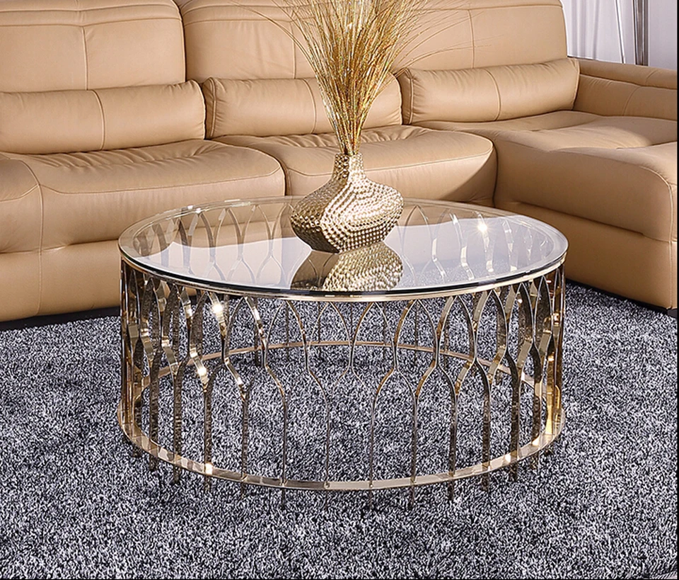 2017 new design stainless steel tempered glass tea table living round room coffee table 002