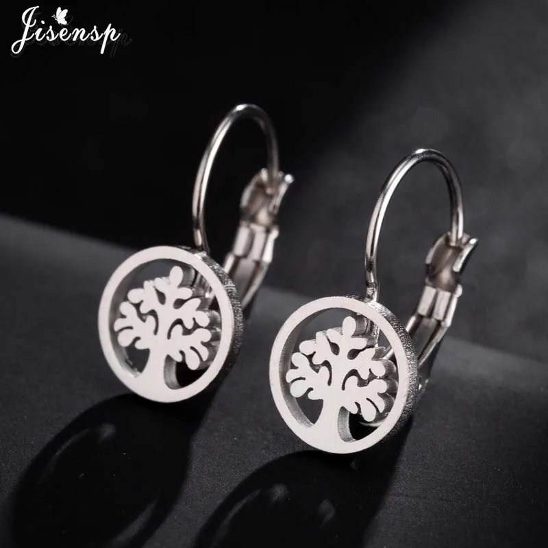 Jisensp Vintage Life Tree Stainless Steel Earrings Ethic Big Hoop Stud Earrings Fashion Jewelry for Women Girls Best Gift bijoux