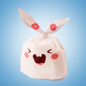 

100pcs Happy Long Ears Rabbit Small Cookie Baking Bake Biscuit Candy Bags Treat Snack Party Favor Pouch Bag