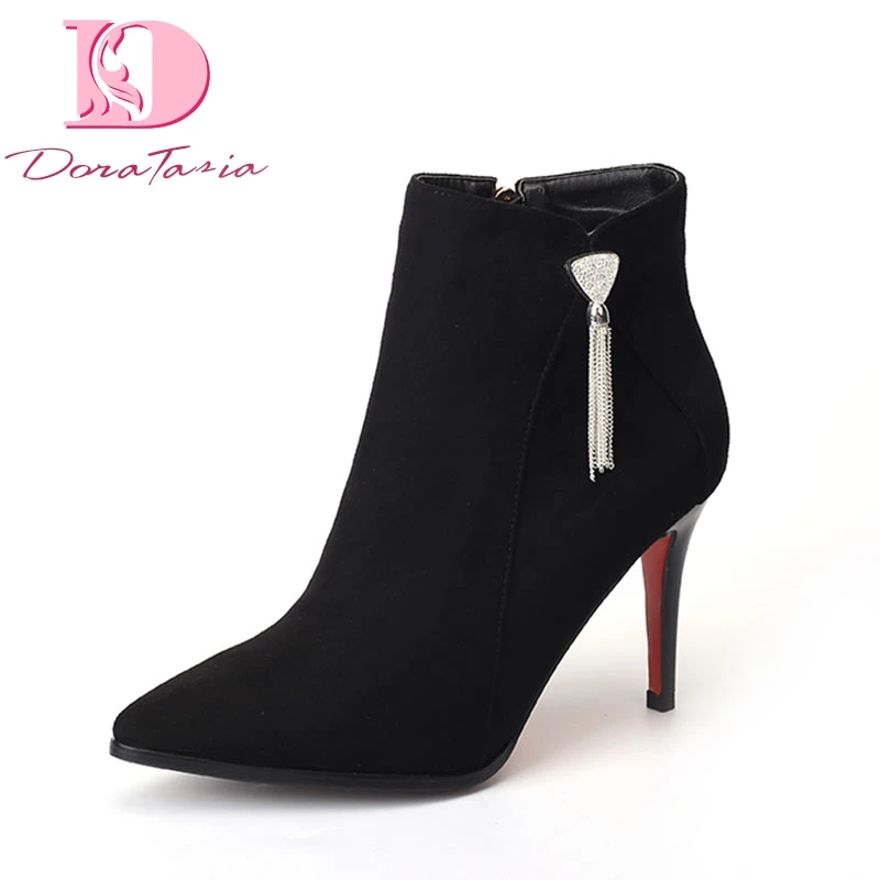 

DoraTasia Brand New dropship big size 40 winter thin high Heels women ankle Boots Shoes sexy suede pointed toe Boots Shoes Woman