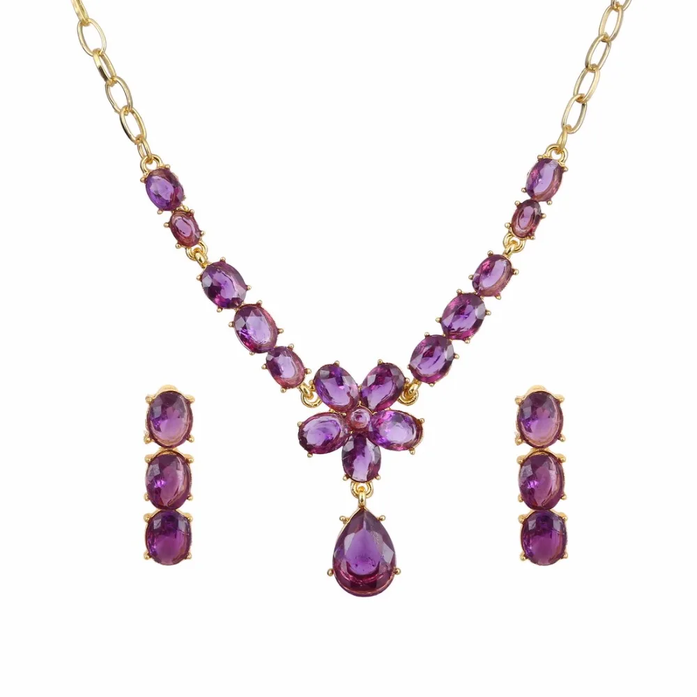 

Hesiod 5Colors Cubic Zircon Crystal Jewelry Sets Gold Color Rhinestone Women Wedding Water Drop Pendant Necklace Earrings Sets