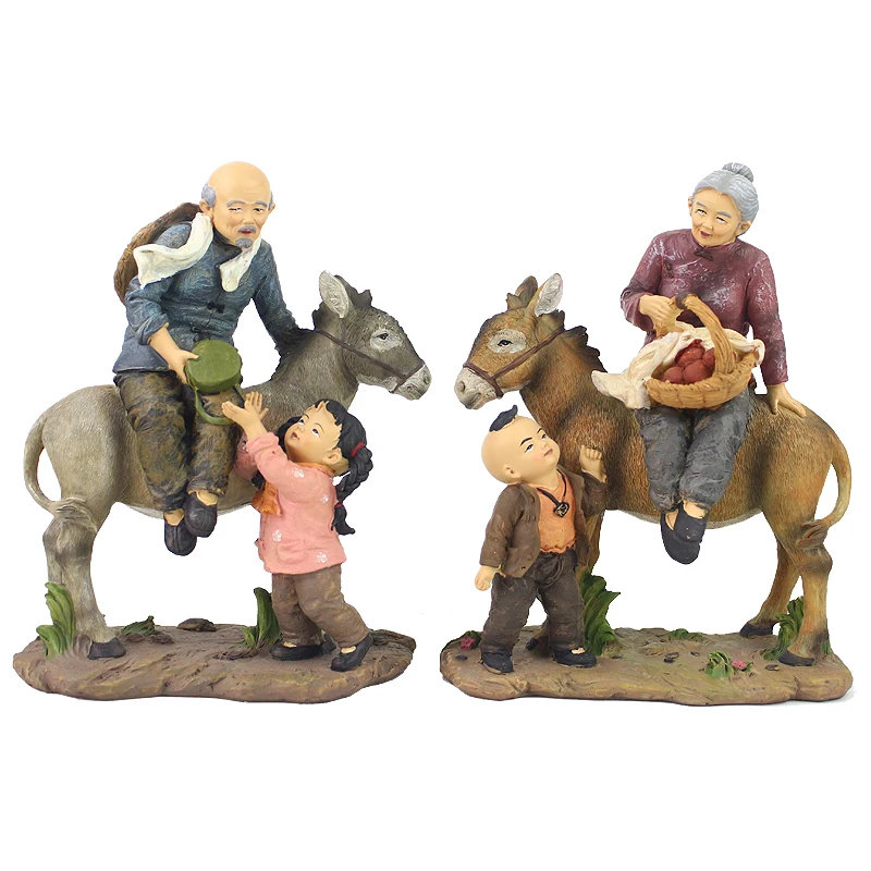 Goede Chinese Stijl Kinderlijke Vroomheid Oude Man Oude Dame Hars Desktop Craft Ornament Grootouder Model Creatieve Huwelijkscadeau Home Decoratie