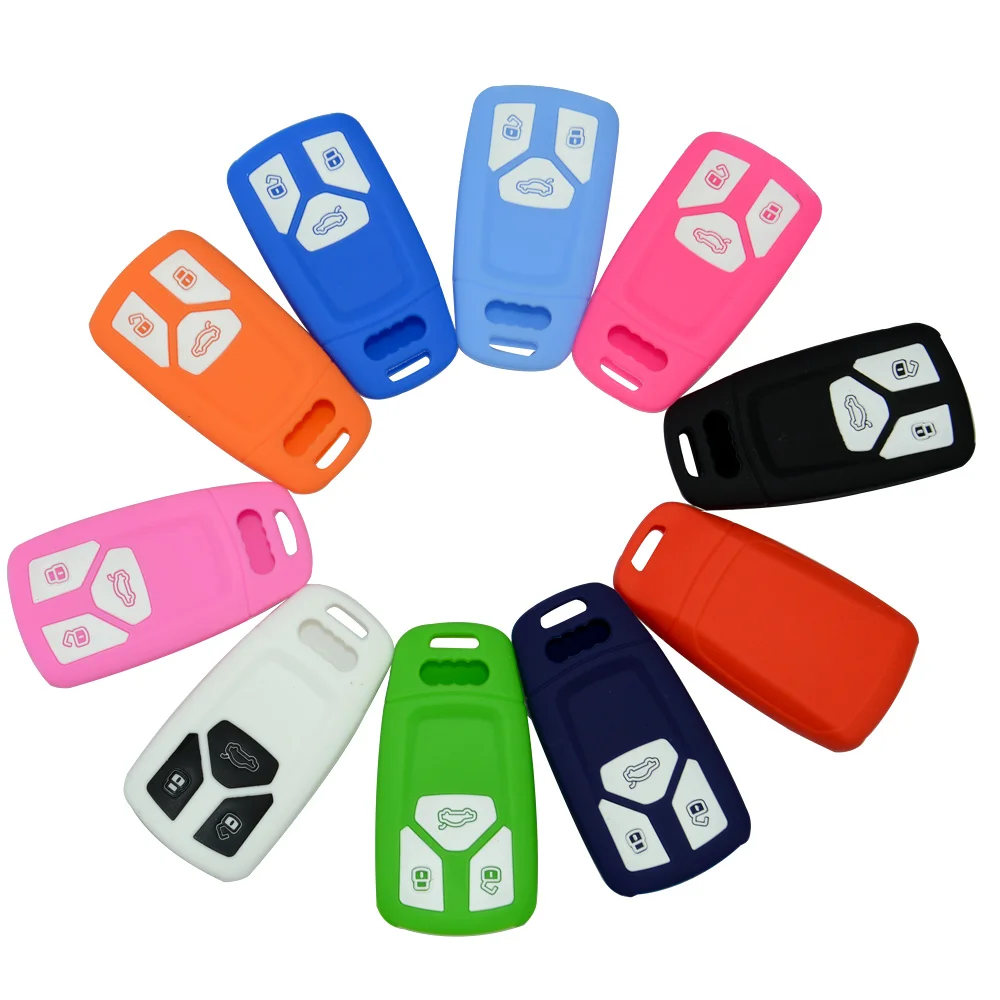 Car Accessaries Silicone Key Cover FOB For Audi Q7 A4L Keless Remote 3 Buttons High Quality Silica Gel Skin Shell Free Shipping
