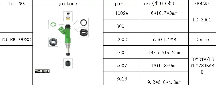 

Free shipping!!100sets/box Top Feed MPI fuel injector components injector repair kits TS-rk-0023