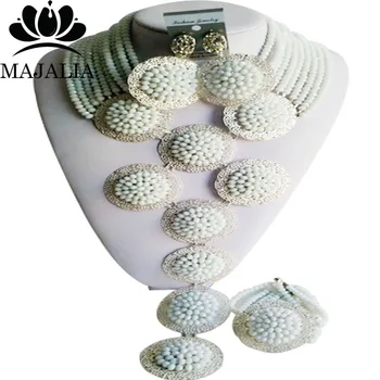 

Majalia Luxury White African Beads Jewelry Set Crystal Bea Bride Jewelry Nigerian Wedding Beads Jewelry Sets 10CP007