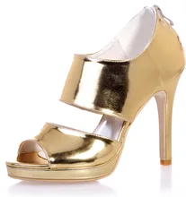 High quality metallic gold silver blue patent leather mirror PU high heel sandals wide band party fashion show shoes cover heel