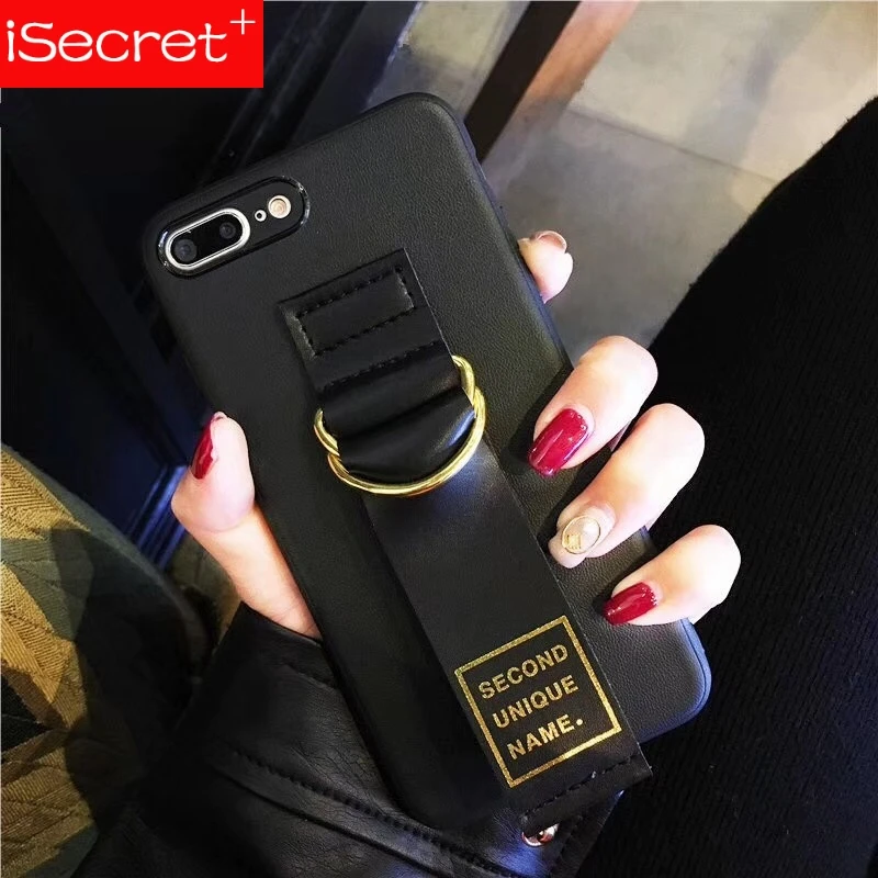Korea ins Second Unique Name leather hot stamping letters logo luxury wristband soft TPU case for iphone 6 6s 7 8 plus 10 X |