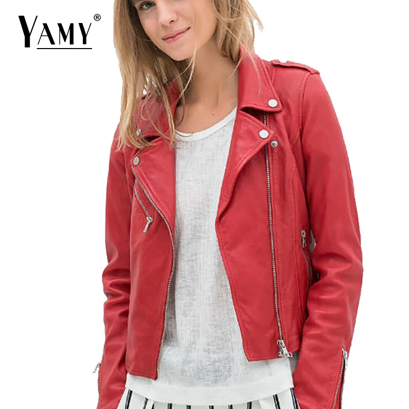 2018 Winter Coat Motorcycle Faux PU Leather Jacket Women Short