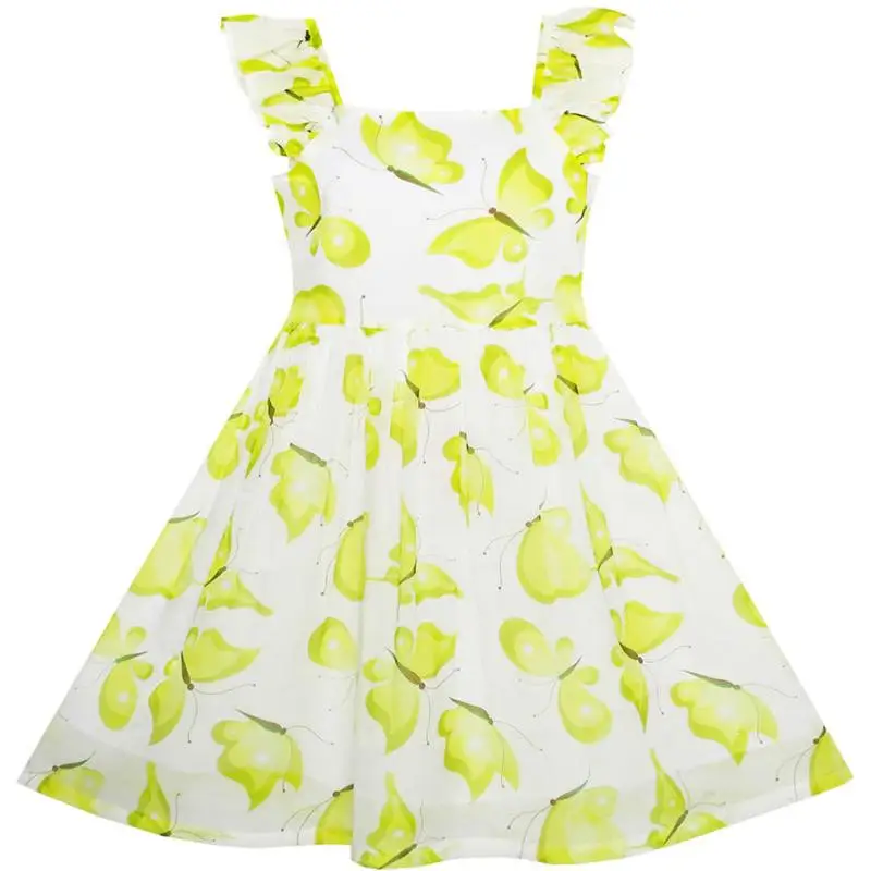 Sunny Fashion платья для девочек Милый Бабочка флаттер Рукав Вечеринка Sundress 2020 Лето