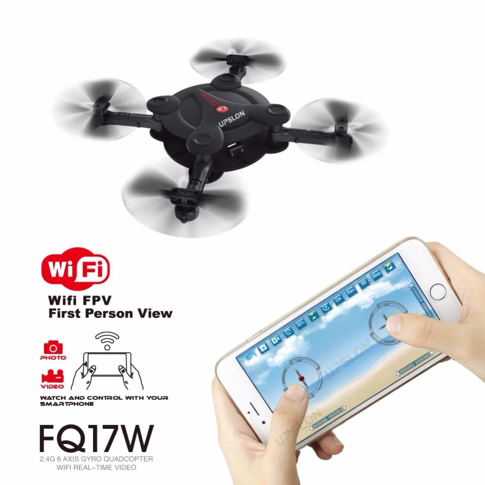 Upslon FQ17W Foldable Pocket Drone Quadcopter Dron Wifi FPV Camera 03MP 24G RC Foldable Helicopter Remote Control BNF RTF