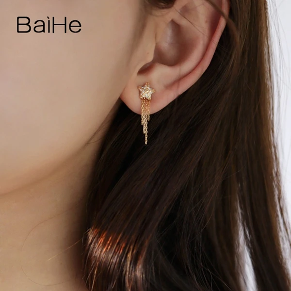 BAIHE Solid 18 K желтое золото(AU750) 0.16ct H/SI-SI3 круглые натуральные бриллианты вечерние модные ювелирные изделия серьги-гвоздики