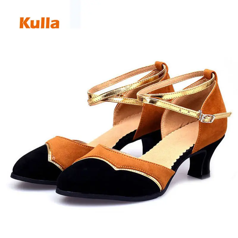 Womens Dance Soft Sole Pump Buckle Shoes Latin Tango Waltz Glitter Peep Toe Chic