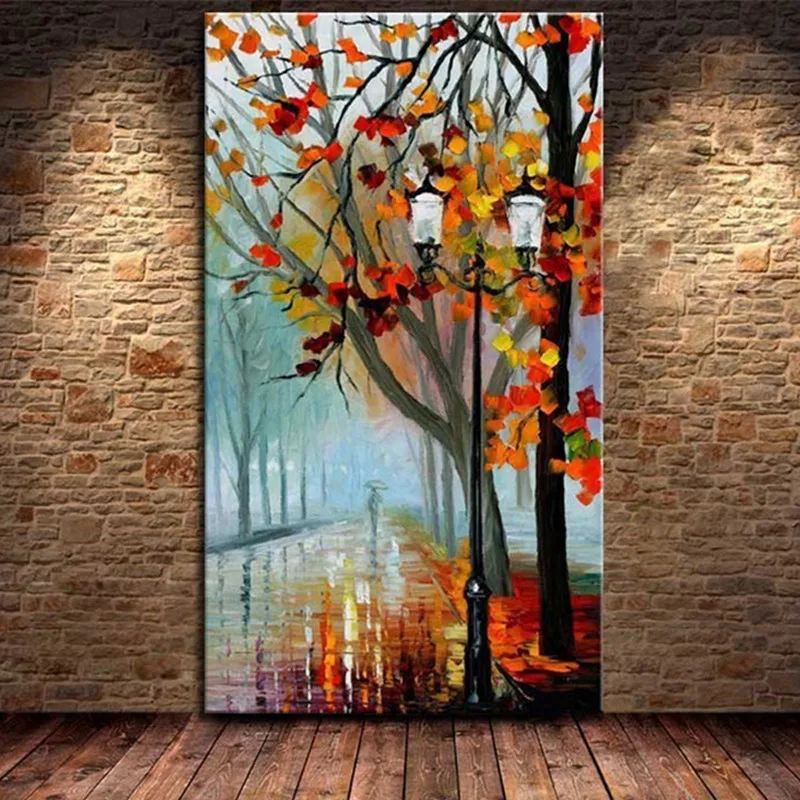 

Large Handmade Trees Scene Paintings Handpainted Landscape Oil Painting on Canvas Modern Abstract Wall Art Streetscape Pictures