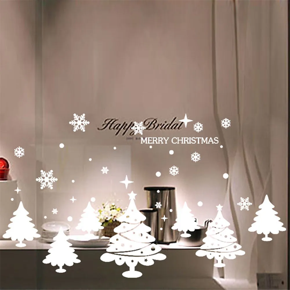 Новогоднее оконное стекло ПВХ Наклейка на стену рождественская ель подарок наклейка на дом Веселый Рождественский Декор товары для дома Съемная#15