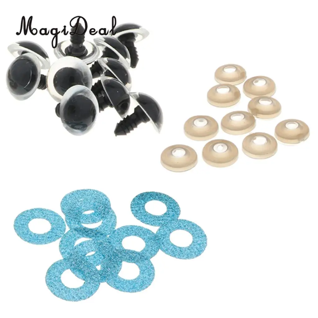 10pcs 16mm Plastic Round Safety Eyes + Glitter Nonwovens + Washers For Teddy Bear Soft Stuffed Toy DIY