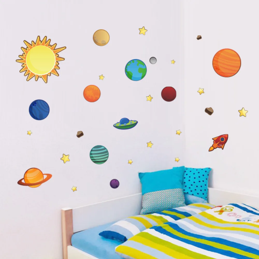 Diy Solar System Cartoon Wall Stickers For Baby Room Decor