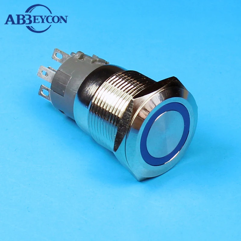 ABBEYCON Momentary Waterproof Push Button Switch 2NO2NC DPDT push button switches 19mm led light