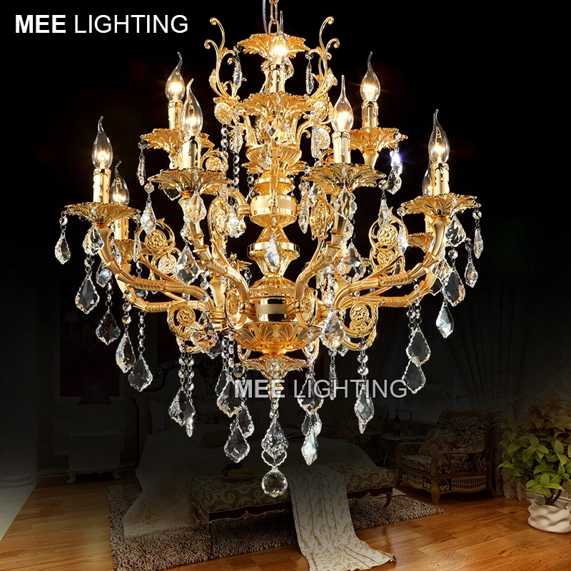 

Modern Luxury 12 Arms Crystal Chandelier Lamp Gold Suspension Lustre Crystal Light for Foyer Lobby MD8857 L8+4 D750mm H750mm