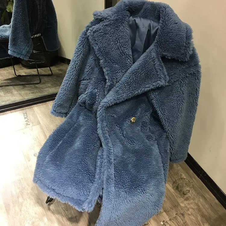 Новое поступление, Женское зимнее пальто из искусственной шерсти с длинным рукавом и отложным воротником на пуговицах, XHSD-363 - Цвет: blue
