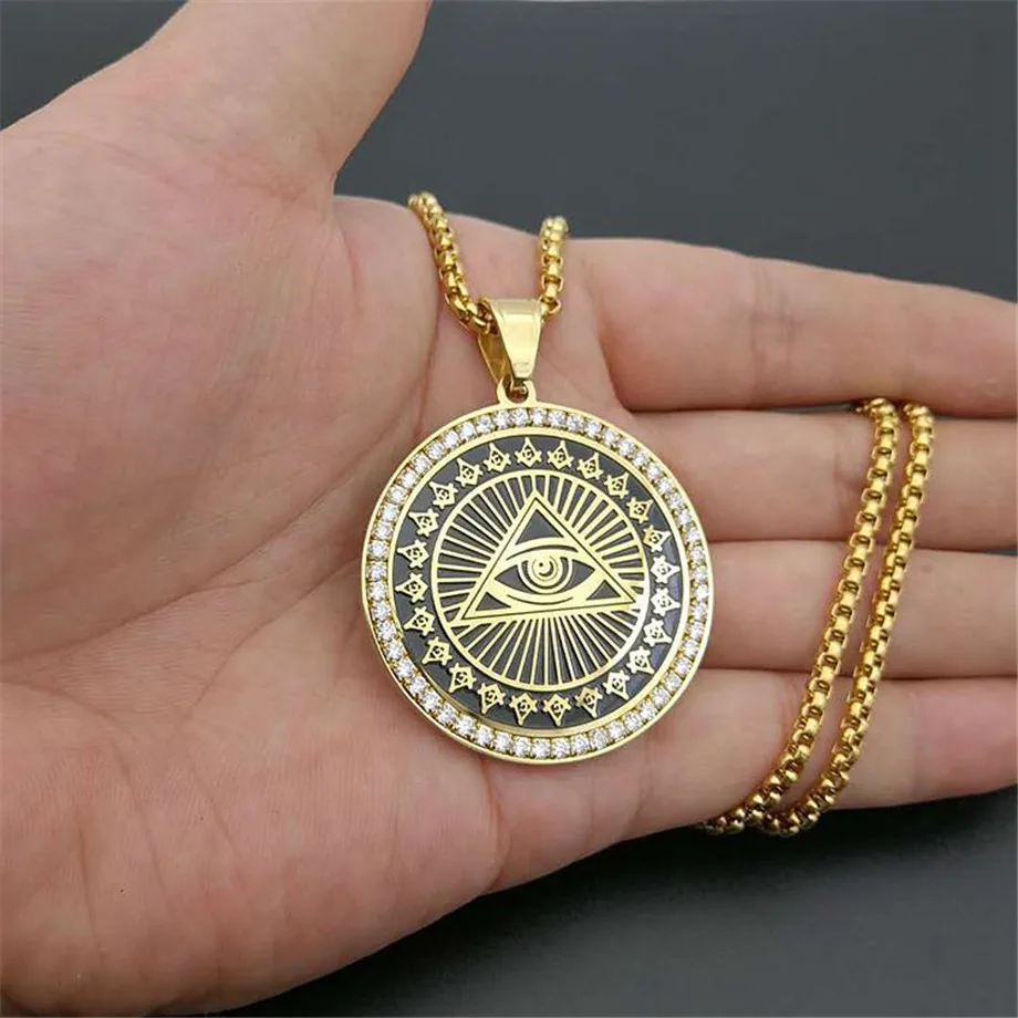 Drop Shipping Hip Hop Stainless Steel All Seeing Eye of Providence Necklaces Pendants For Women/Men Iced Out Masonic Jewelry | Украшения и