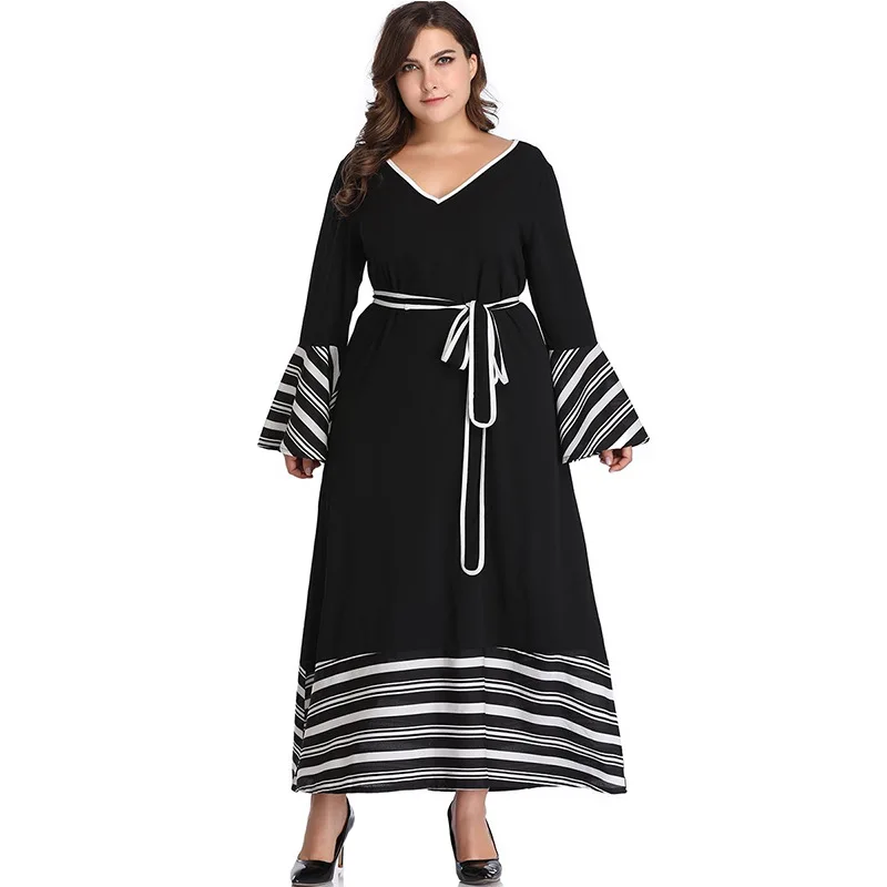 

Summer Dress Large Size Women XL-5XL Elegant Flare Sleeve V Neck Ankle Length Maxi Long Dress Vestidos Woman HY8217