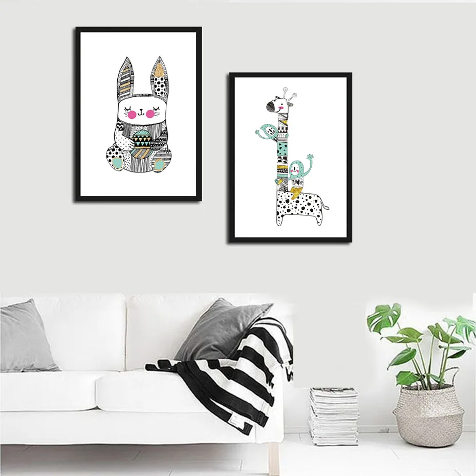Lukisan Stiker Dinding Karya Seni Asli Kelinci Kelinci Giraffe Art