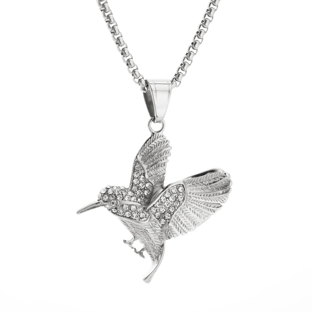 

2019 New Goofan Hiphop Hummingbird High Quality Pendant Necklace Stainless Steel Fashion Jewelry For Men Women Gift STN2043