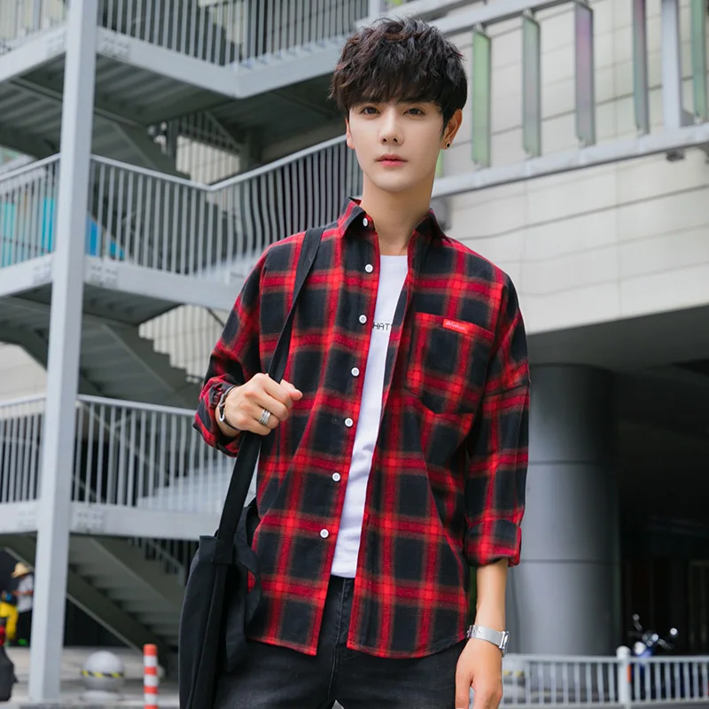 

New Trends in 2019 Long sleeved shirt Man Individual striped checked shirt A handsome jacket for men