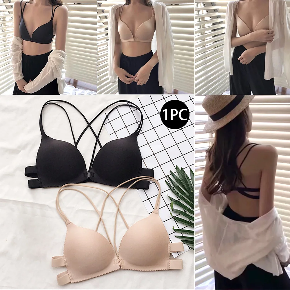 

Women Back Beautify Ladies Front Closure Wire Free Fashion Bra Sexy Padded Lingerie Bralette Gather Push Up #5