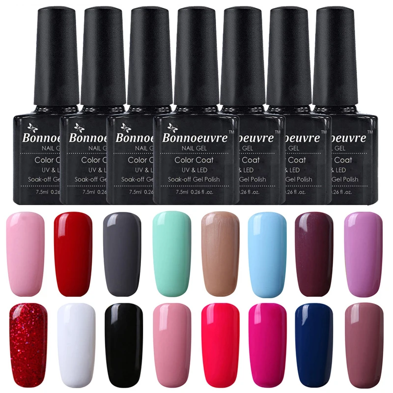 

Bonnoeuvre 7.5ml Long lasting UV Lamp LED Soak Off Top Base Coat 128 Colors Nail Gel Polish Varnish Venis Semi Permanent