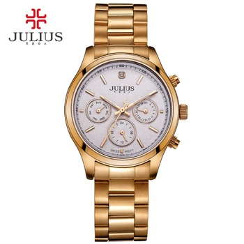 

Julius Brand Women Silver Rose Gold Full Stainless Steel Chronograph Quartz Watches Casual Fashion Dress Montre Femme Waterproof