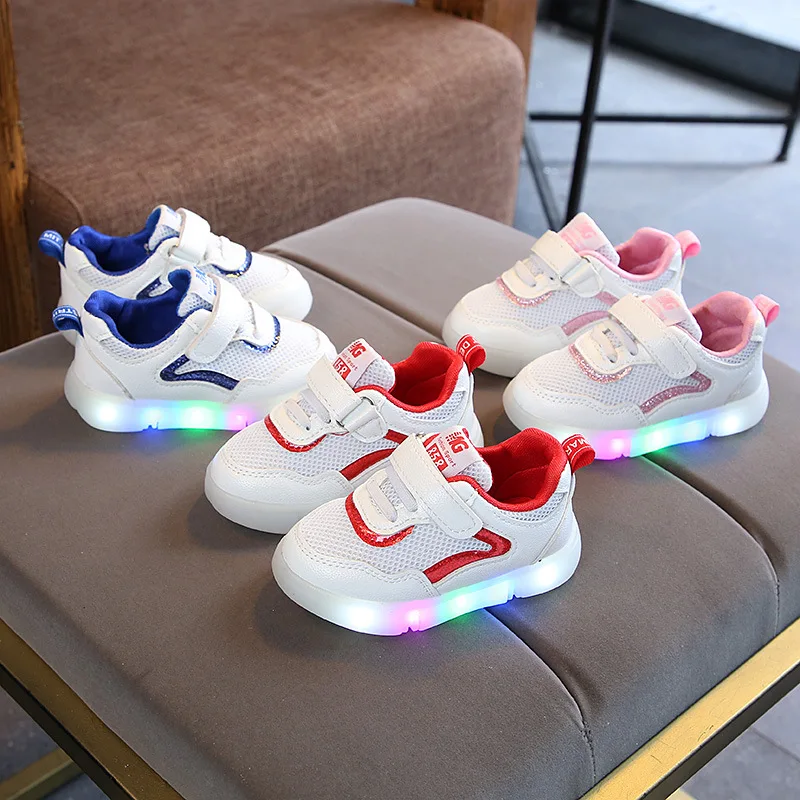 

High quality all seasons LED shoes kids Rubber solid glowing infant tennis shoes Hook*Loop sneakers girls boys shoes footwear