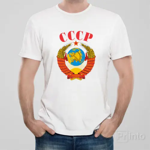 Футболка мужская с круглым вырезом брендовая приталенная рубашка гербом СССР