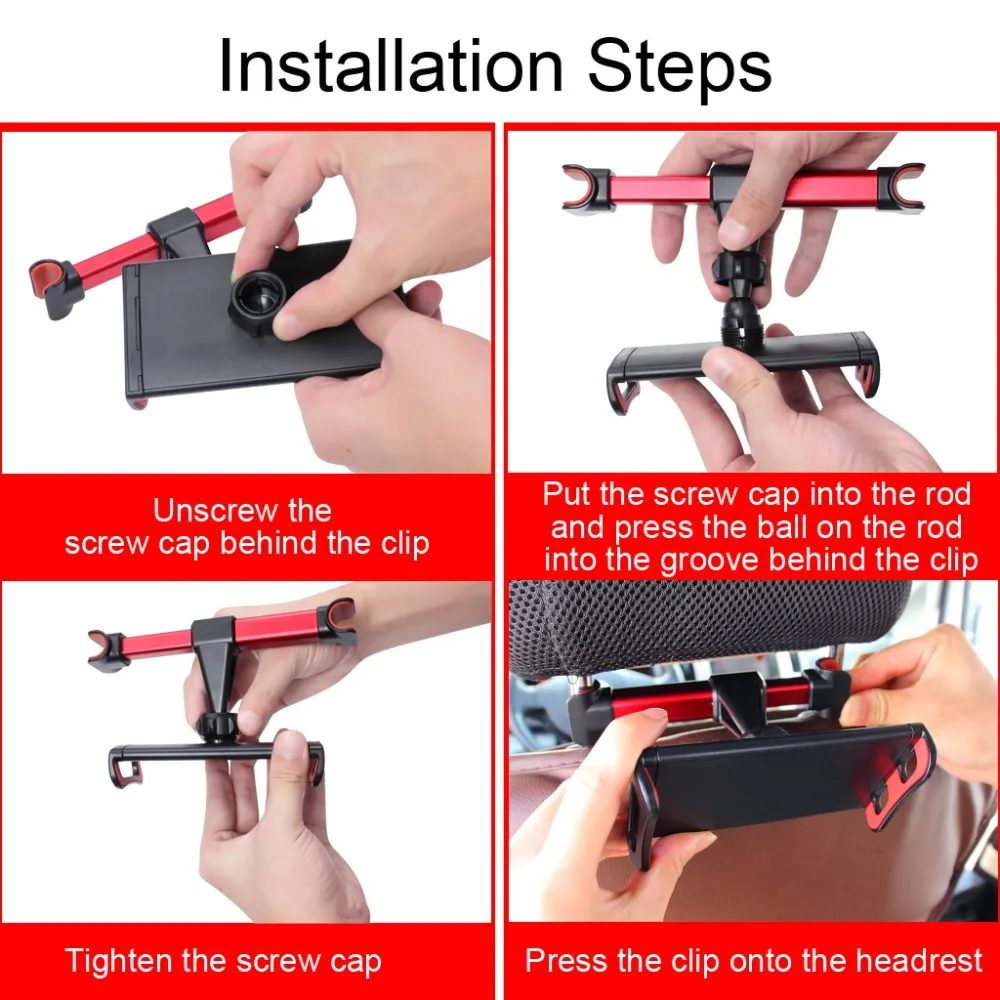Car Headrest Tablet Mount Silica Gel Cell Phone Holder 360ð Rotation Adjustable Mobile Phone Bracket 4-11 Devices Compatible (6)