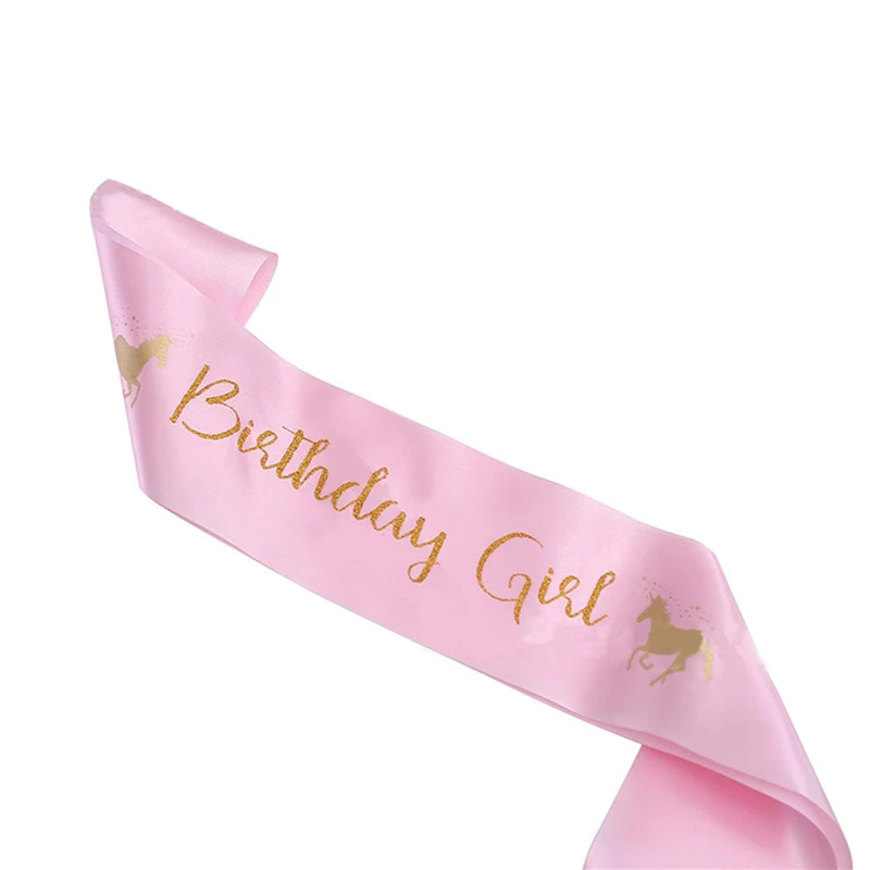 Unicorn Headband Birthday Girl Sash Satin Silk Sash Birthday Party Decoration Girl 1st Baby Shower Rainbow Unicorn Party Supply