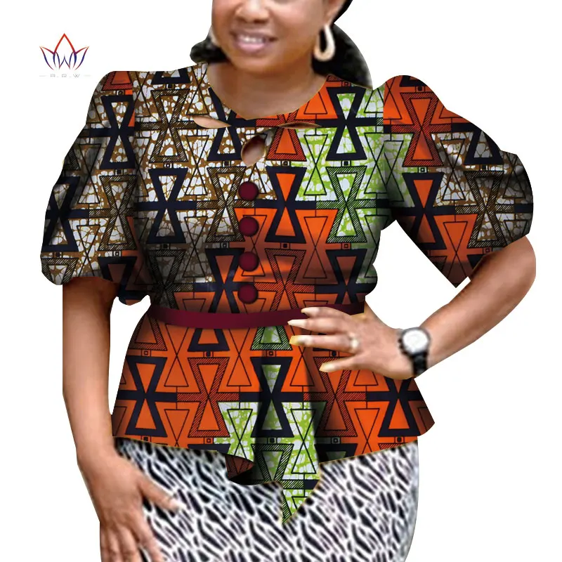 Модная рубашка Африканский топ с принтом для женщин Базен Riche сверло вверх хлопок африканская Дашики одежда на заказ размер Топ WY4399