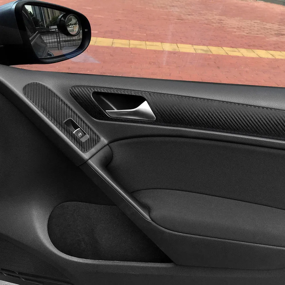 Для Volkswagen VW Golf 6 MK6 дверная ручка Накладка оконная панель Переключатель углеродное волокно пленка наклейка для автомобиля аксессуары для укладки - Название цвета: carbon fiber black
