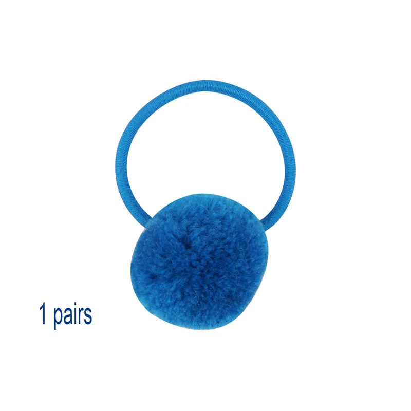 1 Pairs Pompoms Rubber Bands Hair Ties Ponytail Holders for Baby Girls Kids Elastic Bands Hair Ring Rope Hair Accessories - Цвет: 1 pair blue