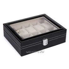 Коробка для хранения часов PU кожаный Дисплей Чехол ювелирные изделия Органайзер прозрачные очки верхняя крышка Черный 10 слотов
