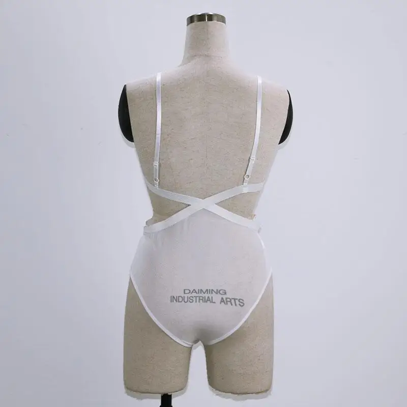 mesh bodysuit 2018 Women Lace Bodysuits Deep V Neck Spaghetti Strap Sleepwear Mesh Patchwork See Through Rompers Ladies Sheer Overalls Femme fishnet bodysuit