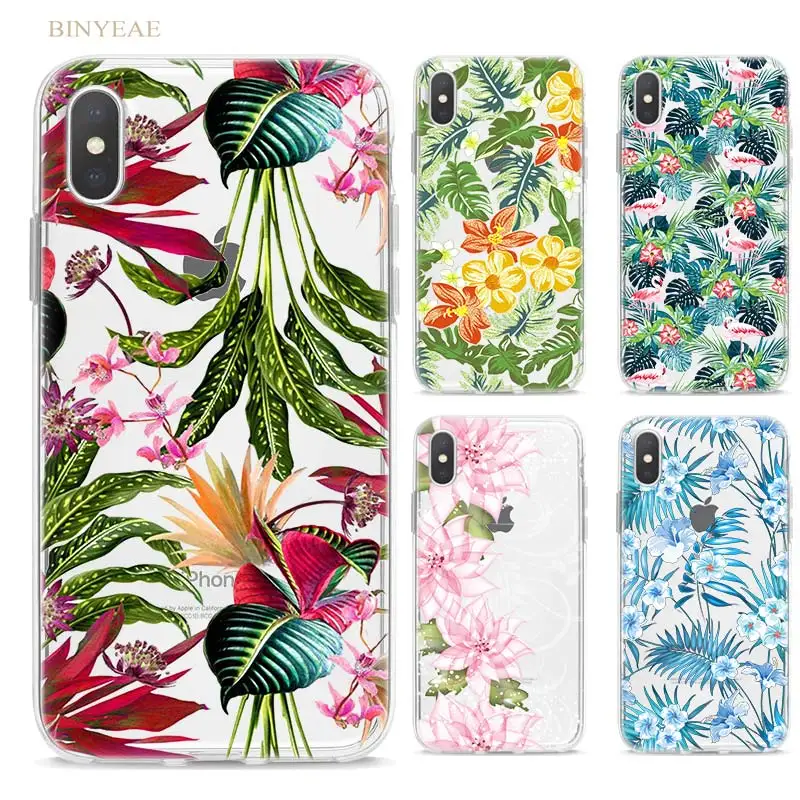 

BINYEAE Tree Leaves Tropical Floral Flamingo flower TPU Case Cover for iphone XR XS Max 5 5SE 5C 6 6S 7 7S 8 Plus X 10 Silicone