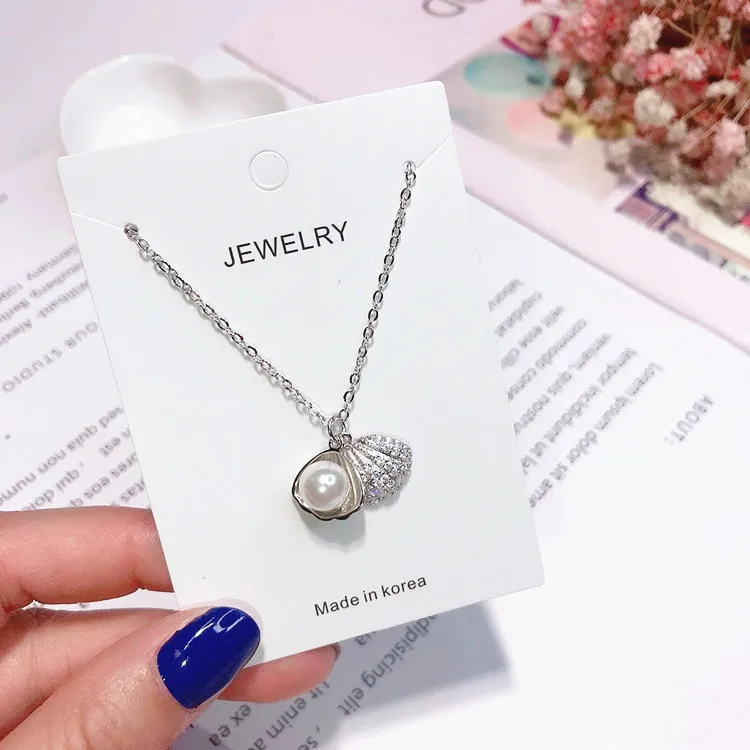 shell pearl CZ necklace women 925 silver Hypoallergenic fadeless fashion jewelry for women girl gift