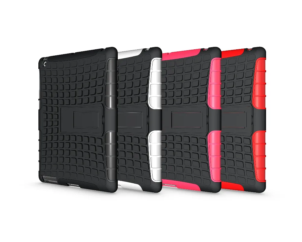 

Tire Pattern Robot Silicon Heavy Duty Rugged Armor Hybrid Kick-Stand TPU+PC Shockproof Cover Case For Apple iPad 2 3 4 9.7 inch