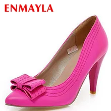 ENMAYER New size 34-43 fashion Sexy Yellow Pink peach Bowtie Thin Heels High shoes Pointed Toe women pumps shoes platform pumps ENMAYER New size 34-43 fashion Sexy Yellow Pink peach Bowtie Thin Heels High shoes Pointed Toe women pumps shoes platform pumps