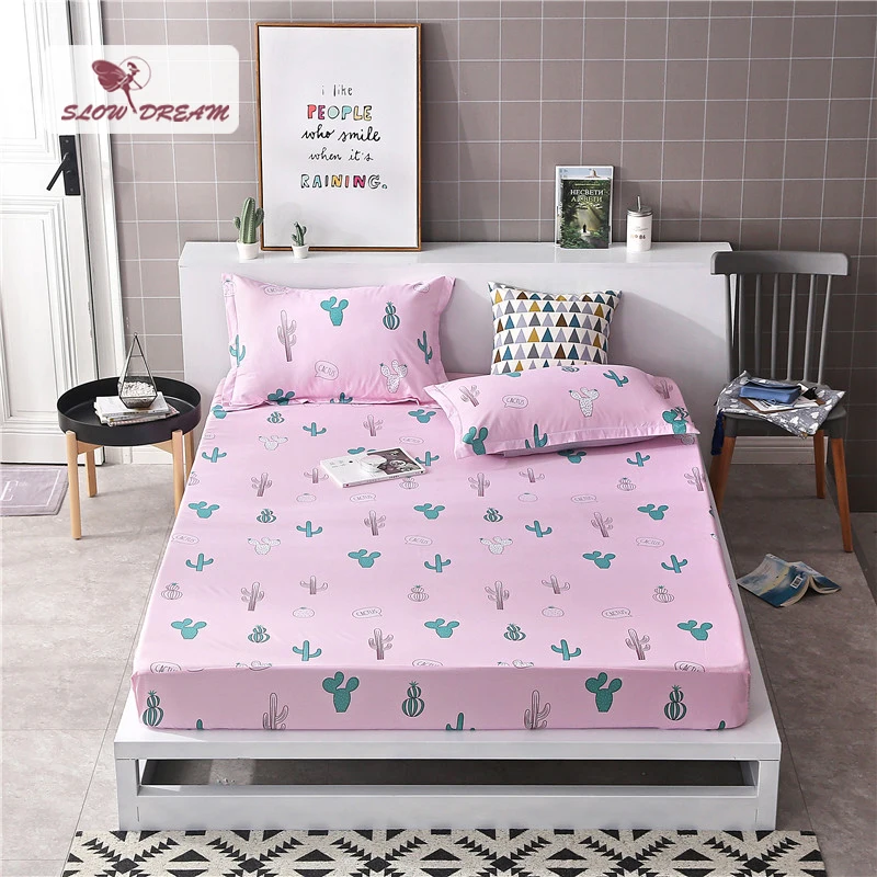 

Slowdream 1PCS Cactus Printing Mattress Cover Adult Bed Sheets On Elastic Band Rubber Sheet Double Single Rubber Fitted Sheet