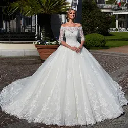 Vestido de Novia бальное платье с коротким рукавом, свадебное платье 2019, платье принцессы с вырезом лодочкой, платье с жемчужинами для невесты