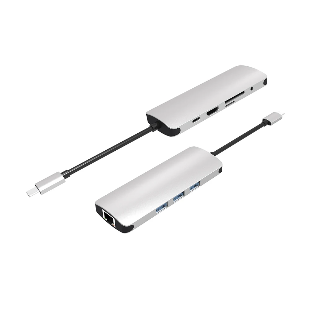 

Multi-port Adapter USB 3.1 Type-C to USB3.0+ HDMI(4KX2K@30HZ)+ TF+Gigabit Ethernet+Type-C Charging Adapter For Laptop PC Desktop