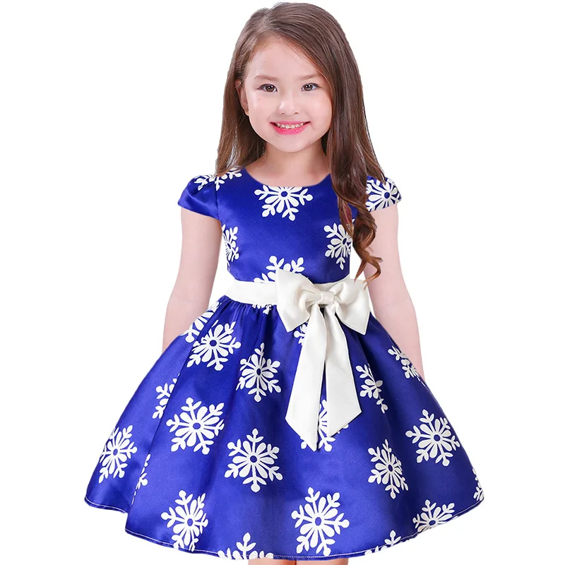 Красивое рождественское платье для девочек; милое детское платье с цветочным принтом; Одежда для маленьких девочек; платья принцессы; карнавальный костюм на Рождество - Цвет: Blue