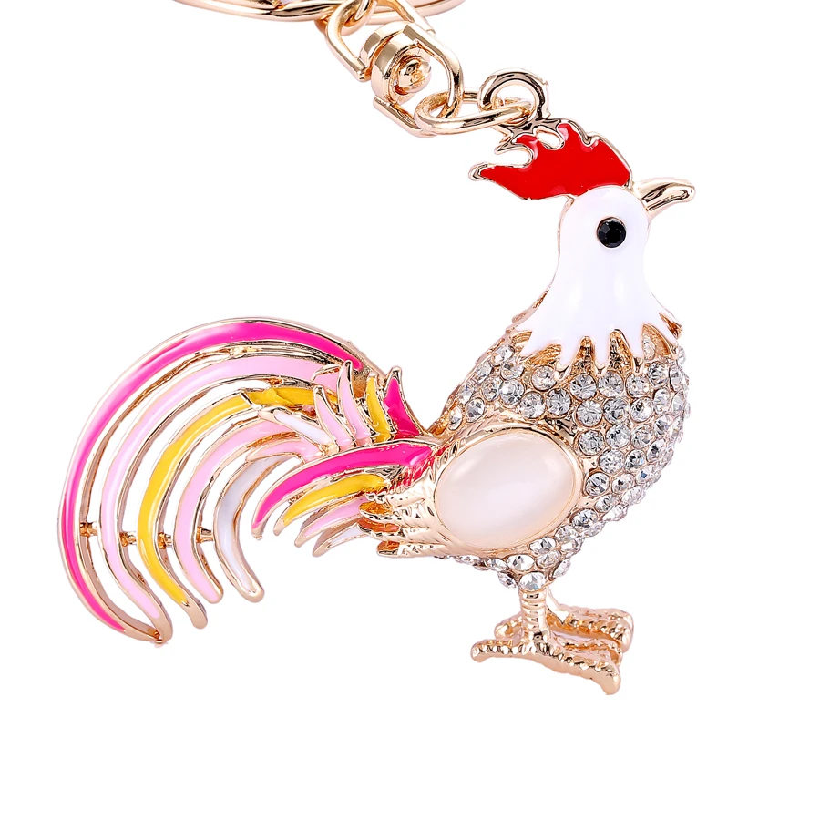 2017 New Arrival Pretty Chic Opals Cock Rooster Keychains Crystal Chicken Key Chain font b Women